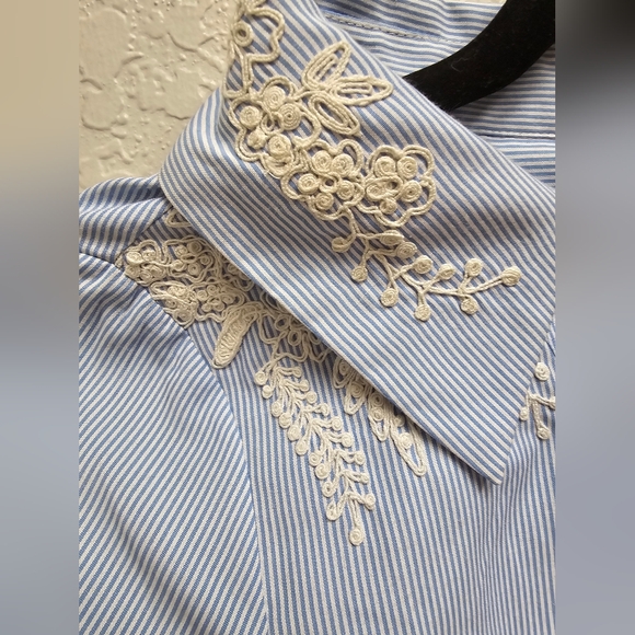 Alice + Olivia Toro Embroidered Striped Poplin Top Size XS - Picture 7 of 11